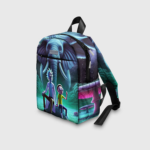 Детский рюкзак Рик и Морти - портрет на фоне слона / 3D-принт – фото 3