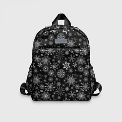 Детский рюкзак Белые снежинки на черном, цвет: 3D-принт