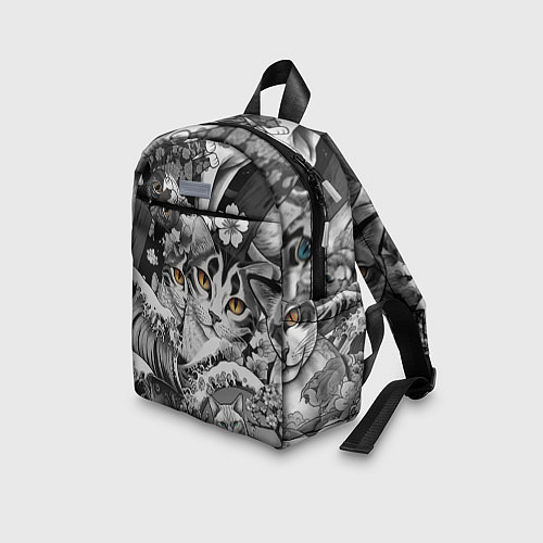 Детский рюкзак С котами и рыбой на фоне сакуры в волнах / 3D-принт – фото 3