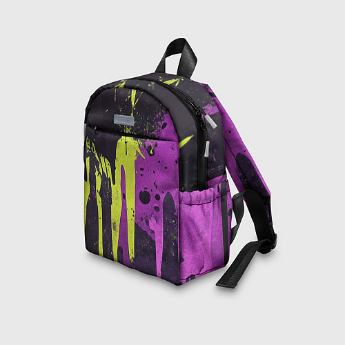Детский рюкзак Желтая и фиолетовая краска на черном / 3D-принт – фото 3