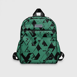 Детский рюкзак Зелёный с чёрным абстракция треугольники, цвет: 3D-принт