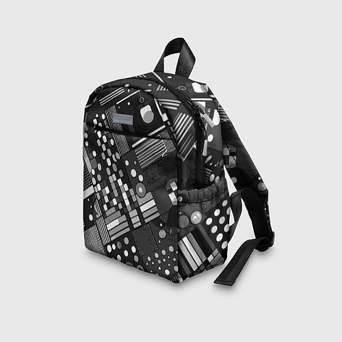 Детский рюкзак Тёмный серый абстракция квадраты кружочки / 3D-принт – фото 3