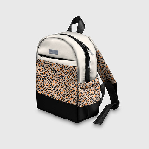 Детский рюкзак Леопардовый паттерн с черной и бежевой полосой / 3D-принт – фото 3