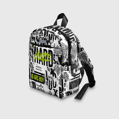 Детский рюкзак Pattern with inscriptions hustle sand boy / 3D-принт – фото 3