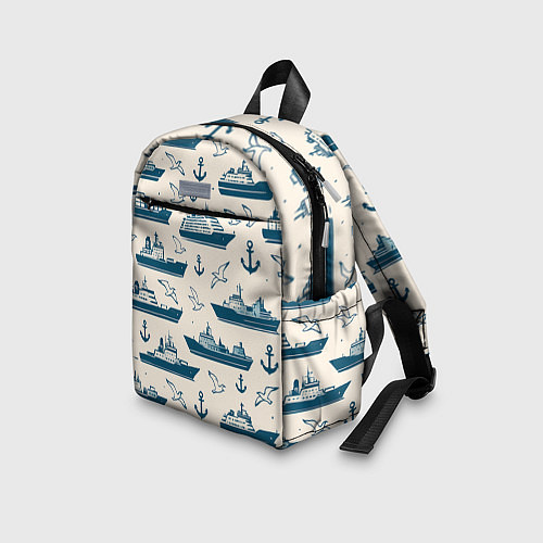 Детский рюкзак Морской паттерн из чаек, якорей и кораблей / 3D-принт – фото 3