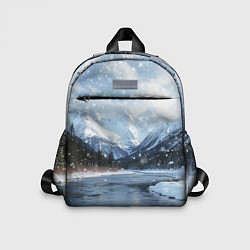 Детский рюкзак Снежный горный пейзаж с елями и рекой, цвет: 3D-принт