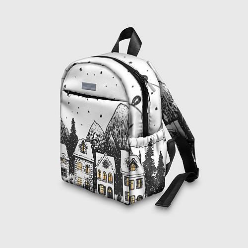 Детский рюкзак Черно-белый новогодний город / 3D-принт – фото 3
