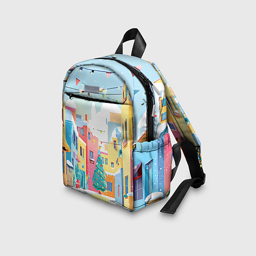 Детский рюкзак Разноцветный новогодний дворик / 3D-принт – фото 3