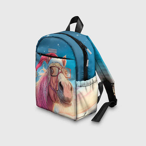 Детский рюкзак Новогодняя лошадь в очках / 3D-принт – фото 3