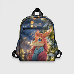 Детский рюкзак Рыжая лошадка на фоне Нового года, цвет: 3D-принт