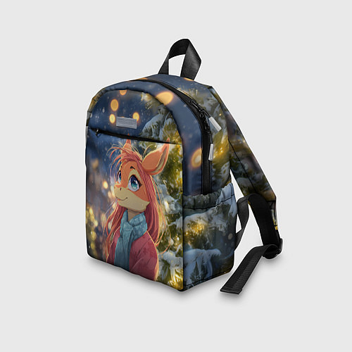 Детский рюкзак Рыжая лошадка на фоне Нового года / 3D-принт – фото 3