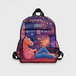 Детский рюкзак Конь в Новогодние праздники у телевизора, цвет: 3D-принт