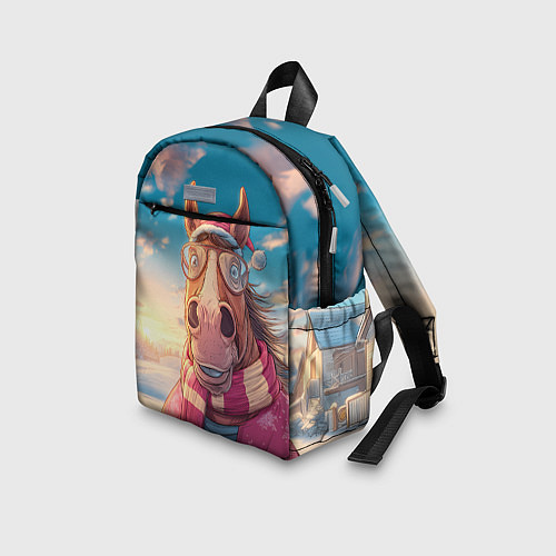 Детский рюкзак Новогодняя лошадь в очках / 3D-принт – фото 3