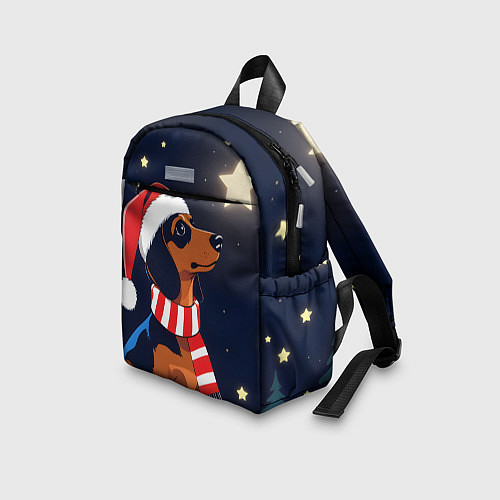 Детский рюкзак Новогодняя такса и звезды / 3D-принт – фото 3