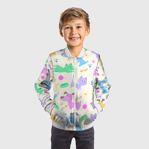 Детский бомбер Узор с домашними питомцами / 3D-Белый – фото 3
