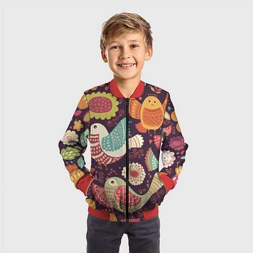 Детский бомбер Птички / 3D-Красный – фото 3