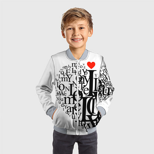 Детский бомбер Love - текстовое сердце / 3D-Серый – фото 3