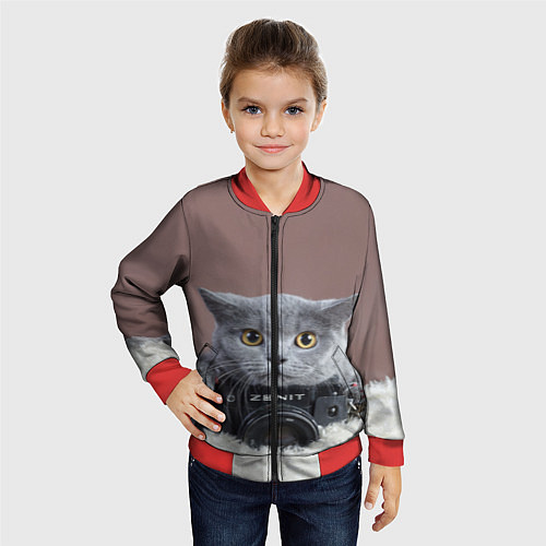 Детский бомбер Котик фотограф / 3D-Красный – фото 4