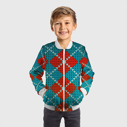 Детский бомбер Knitting pattern / 3D-Белый – фото 3