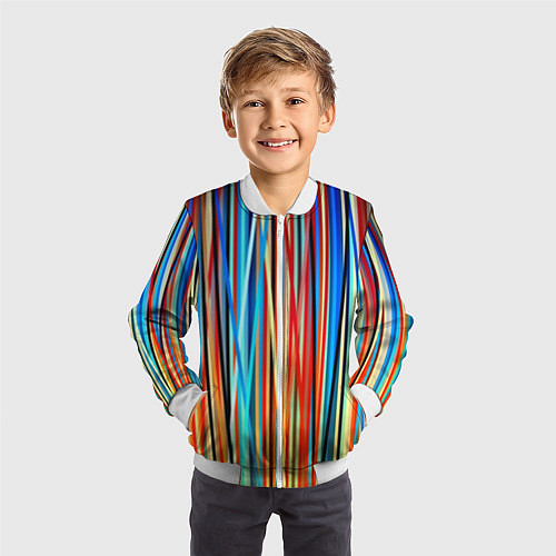 Детский бомбер Colored stripes / 3D-Белый – фото 3