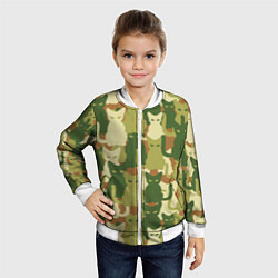 Бомбер детский Камуфляж- зелёные кошки, цвет: 3D-белый — фото 2