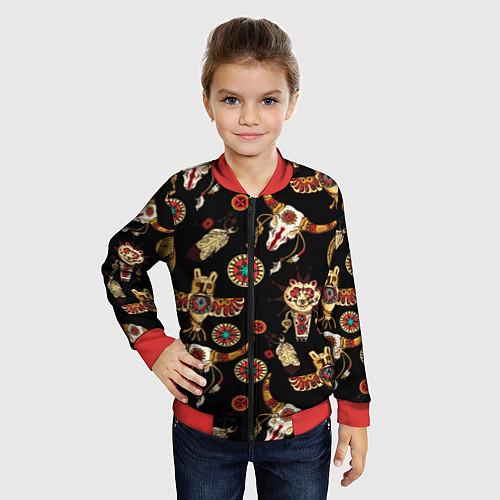 Детский бомбер Индейские культовые символы / 3D-Красный – фото 4