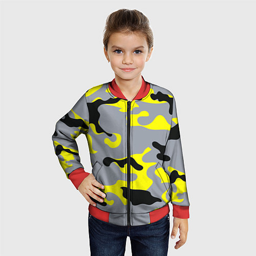 Детский бомбер Yellow & Grey Camouflage / 3D-Красный – фото 4