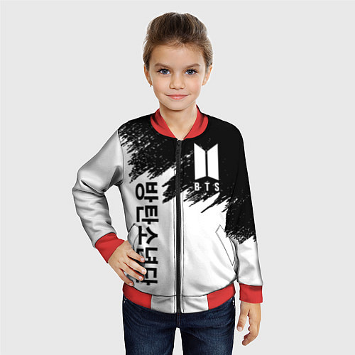 Детский бомбер BTS: White & Black / 3D-Красный – фото 4