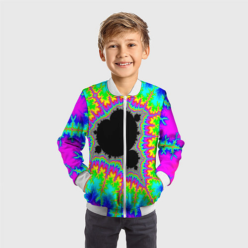 Детский бомбер Фрактальная кислотная черная дыра - множество Манд / 3D-Белый – фото 3