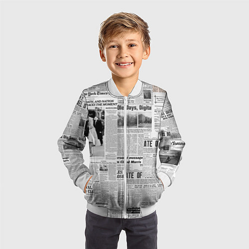 Детский бомбер Газета Newspaper / 3D-Белый – фото 3