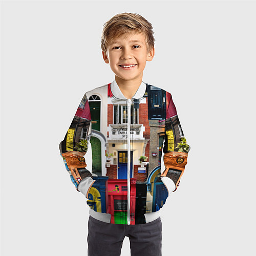 Детский бомбер London doors цифровой коллаж / 3D-Белый – фото 3