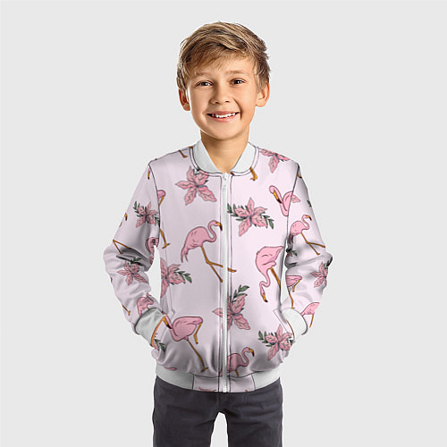 Детский бомбер Розовый фламинго / 3D-Белый – фото 3
