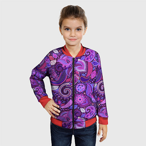 Детский бомбер Фиолетовый этнический дудлинг / 3D-Красный – фото 4