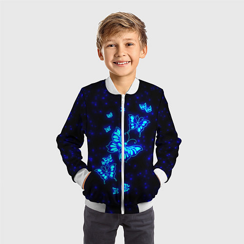 Детский бомбер Неоновые бабочки / 3D-Белый – фото 3