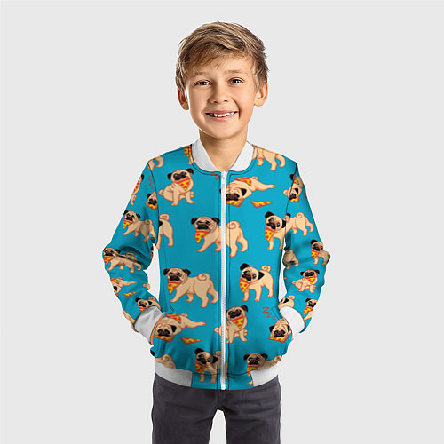 Детский бомбер Мопсы с пиццей / 3D-Белый – фото 3