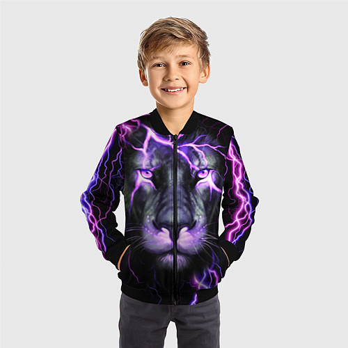 Детский бомбер НЕОНОВЫЙ ЛЕВ NEON LION / 3D-Черный – фото 3