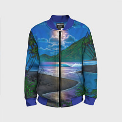 Бомбер детский Гавайский пейзаж, цвет: 3D-синий