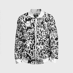 Детский бомбер Graffiti white on black