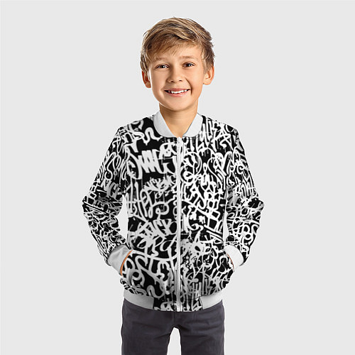 Детский бомбер Graffiti white on black / 3D-Белый – фото 3