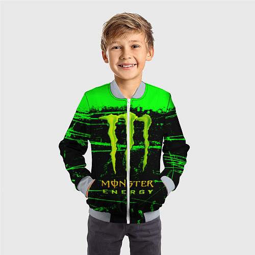 Детский бомбер MONSTER ENERGY NEON LOGO / 3D-Серый – фото 3