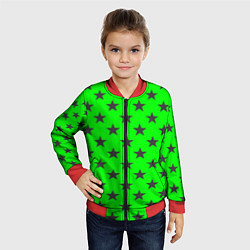Бомбер детский Звездный фон зеленый, цвет: 3D-красный — фото 2