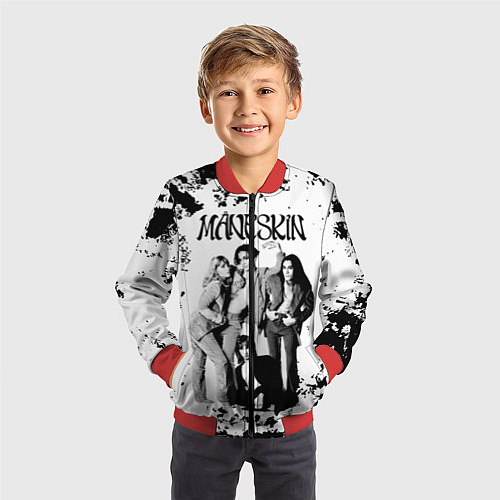 Детский бомбер Maneskin Монэскин, рок - группа / 3D-Красный – фото 3