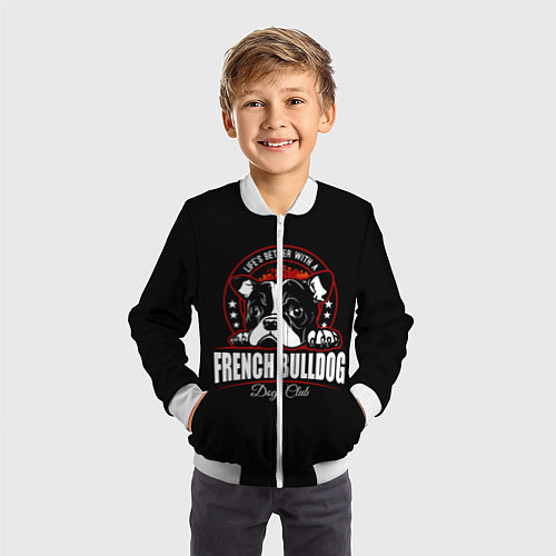 Детский бомбер Французский Бульдог French Bulldog / 3D-Белый – фото 3