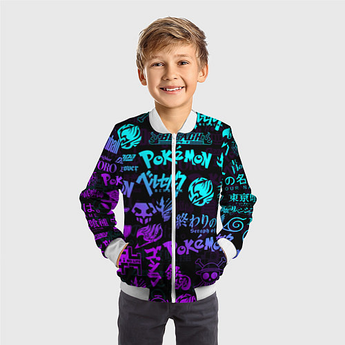 Детский бомбер ANIME LOGOBOMBING NEON НЕОН ЛОГО АНИМЕ / 3D-Белый – фото 3