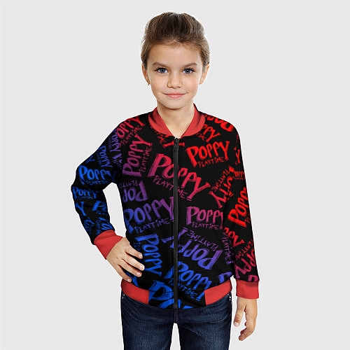 Детский бомбер POPPY PLAYTIME LOGO NEON, ХАГИ ВАГИ / 3D-Красный – фото 4