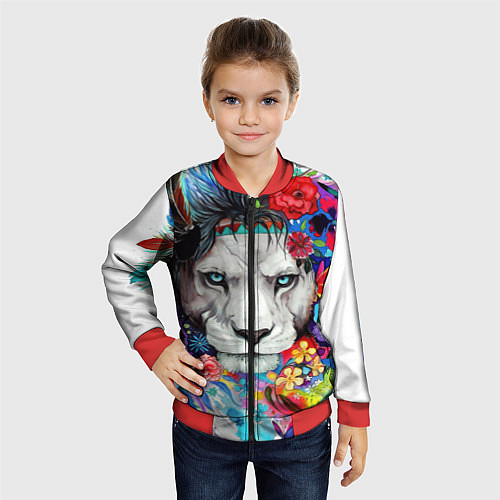 Детский бомбер Лев - сильный взгляд / 3D-Красный – фото 4