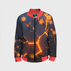Бомбер детский НОВОГОДНИЕ ОГНЕННЫЕ 3D ПЛИТЫ FIRE NEON HEXAGON, цвет: 3D-красный