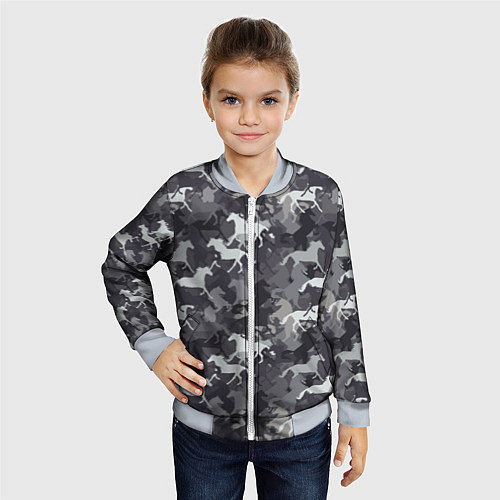 Детский бомбер Табун Лошадей / 3D-Серый – фото 4
