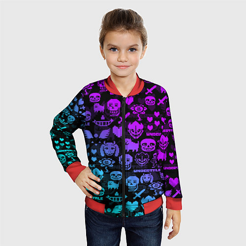 Детский бомбер UNDERTALE NEON PATTERN УЗОР / 3D-Красный – фото 4