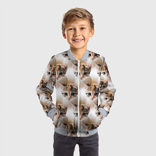 Детский бомбер Маленький котенок паттерн / 3D-Серый – фото 3